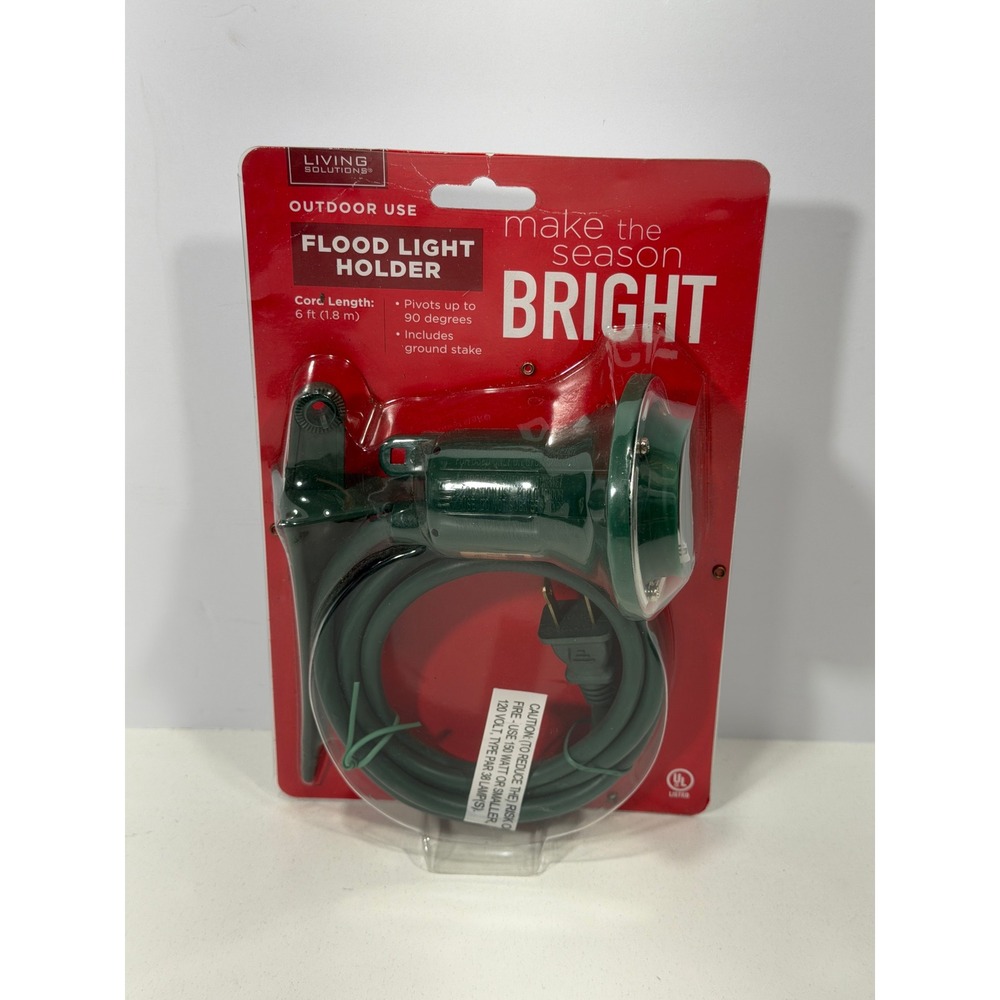 Living Solutions Outdoor Flood Light Holder Green 6ft Cord PAR38 150W Max 355245